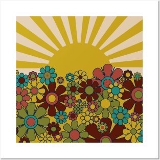 Sunshine Retro Garden Vintage 60s 70s Aesthetic Flowers and Sun Posters and Art